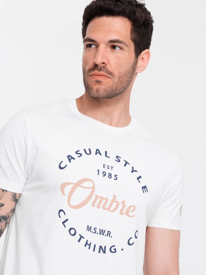 Ombre Casual Style men's printed t-shirt - white V1 OM-TSPT-0144