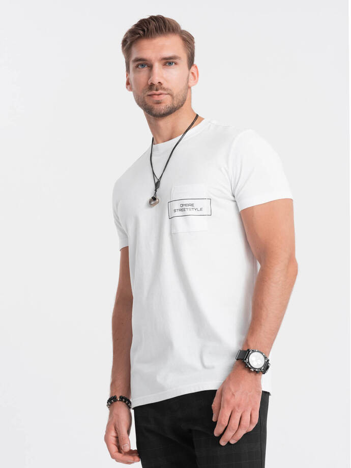 Ombre Streetstyle men's pocket print cotton t-shirt - white V8 OM-TSCT-0108