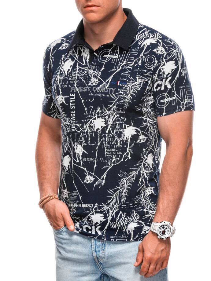 Printed Men's Polo Shirt S1994 - navy