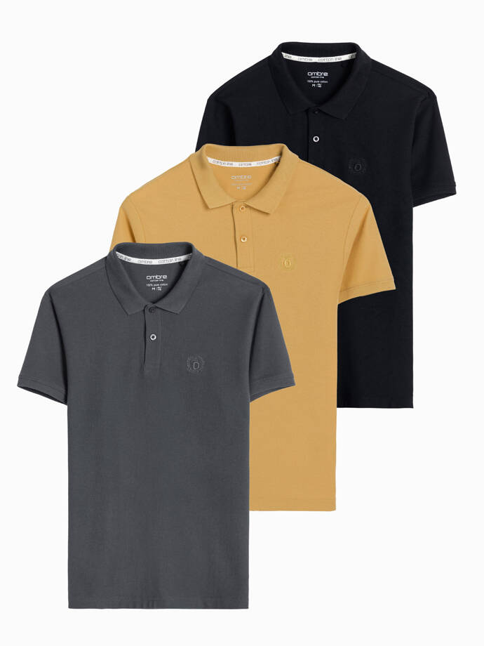 Set of men's pique knit polo shirts 3-pack - mix V18 Z28