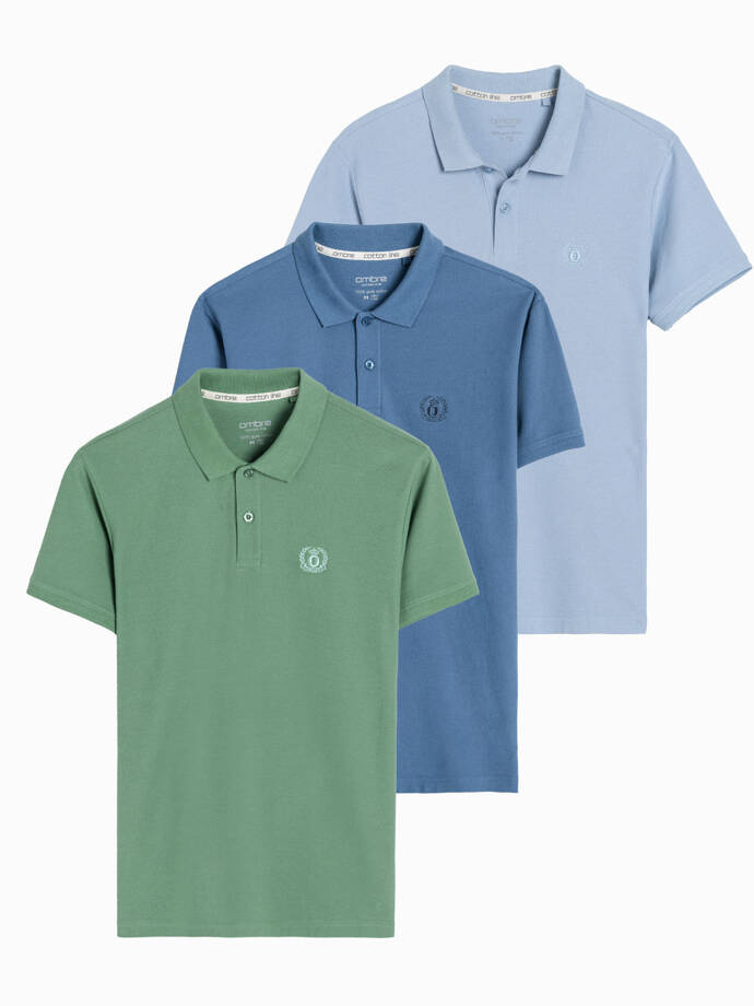 Set of men's pique knit polo shirts 3-pack - mix V23 Z28