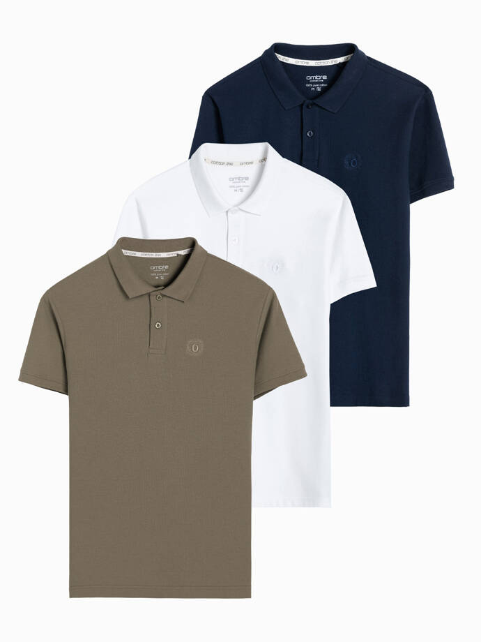 Set of men's pique knit polo shirts 3-pack - mix V24 Z28