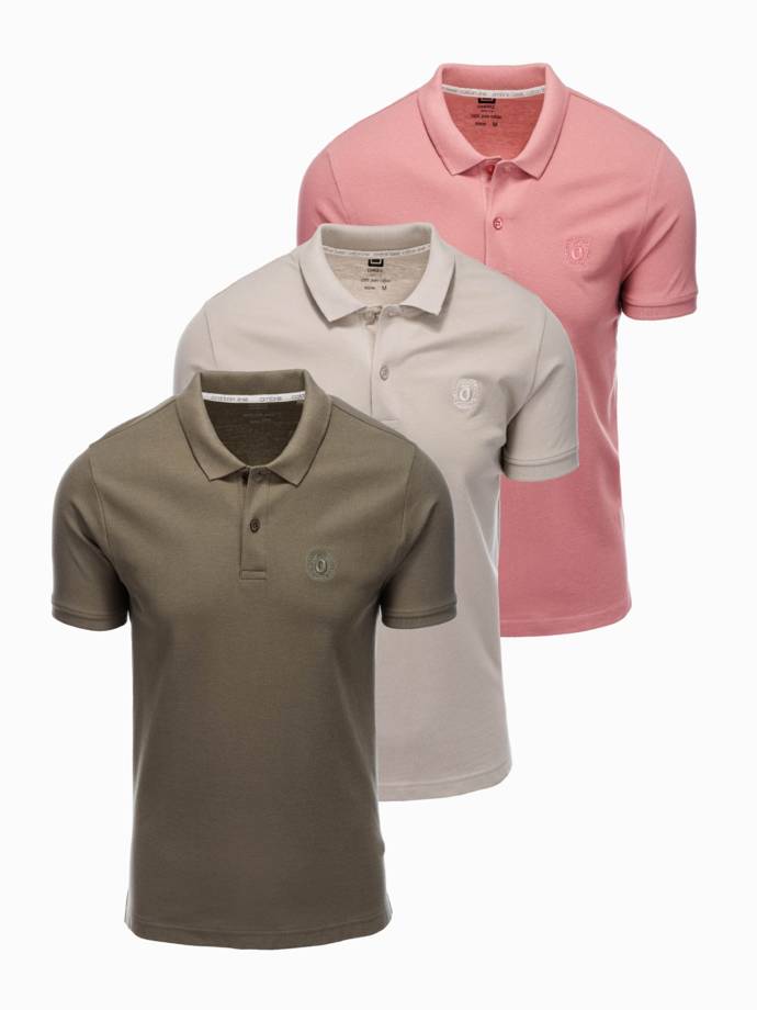 Set of men's pique knit polo shirts 3-pack - mix V5 Z28