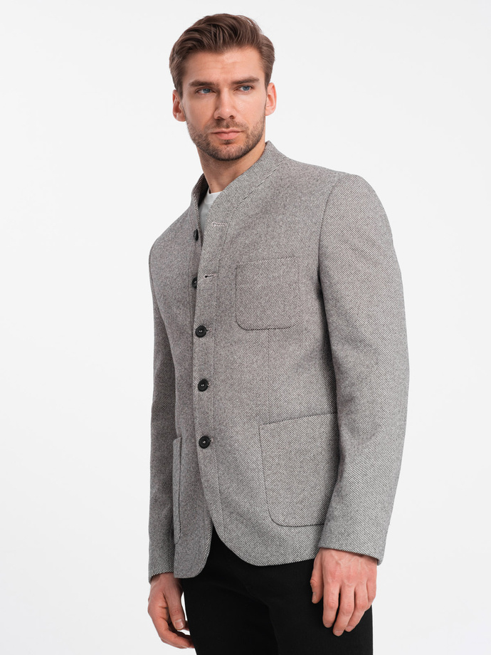 Stylish men's blazer without lapels - light grey V1 OM-BLZB-0124