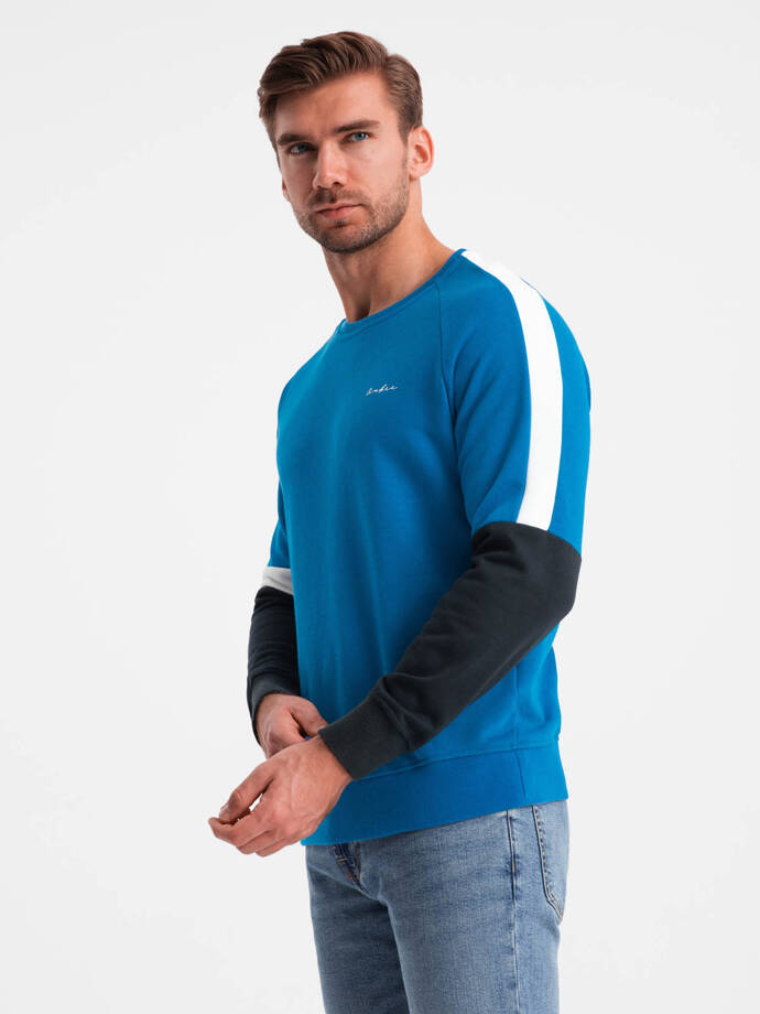 Tri-color men's sweatshirt with raglan sleeves - blue V4 OM-SSNZ-22FW-003 