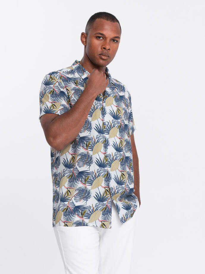 Viscose patterned men's short sleeve shirt - palm trees V7 OM-SHPS-0113