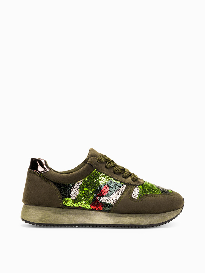 Women's olive trainers with sequins LR060 