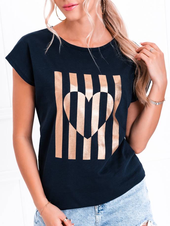Women's printed t-shirt SLR021 - navy