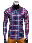 Checkered long-sleeved men's shirt K359 - red