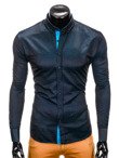 Long-sleeved men's shirt K402 - black/turquoise