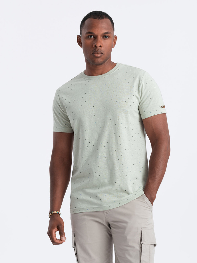 Men's full-print t-shirt with colorful letters - light green V5 OM-TSFP-0185