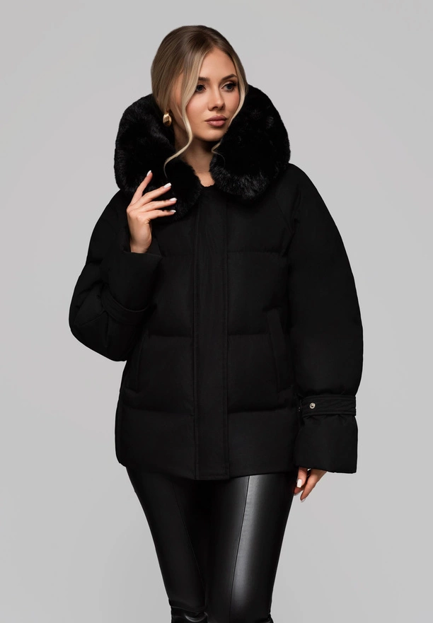 Women's insulated jacket with fur OW-JAHP-0105 v1 - black