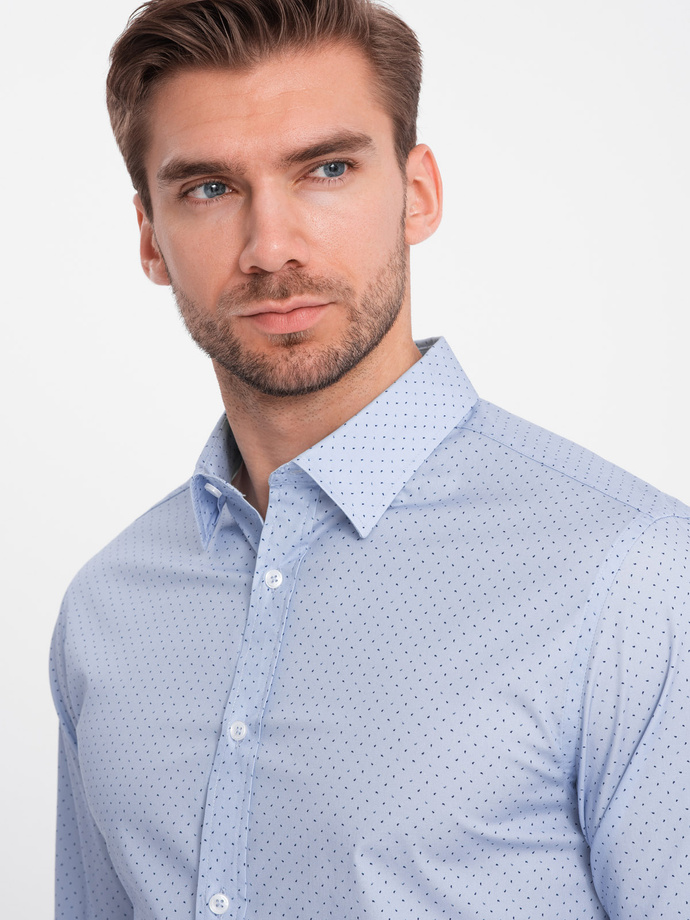 Men's micro-patterned cotton REGULAR FIT shirt - light blue V2 OM-SHCS-0152