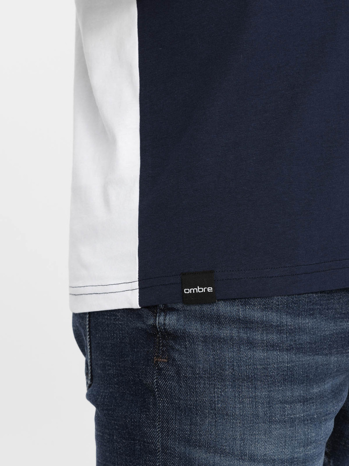 Tri-color men's cotton t-shirt - white and navy blue V3 OM-TSCT-0174