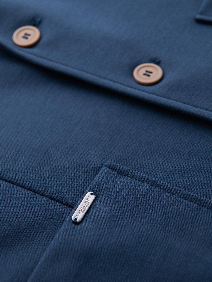 Marynarka męska SLIM z dzianiny o subtelnej strukturze – ciemnoniebieska V6 OM-BLZB-0101