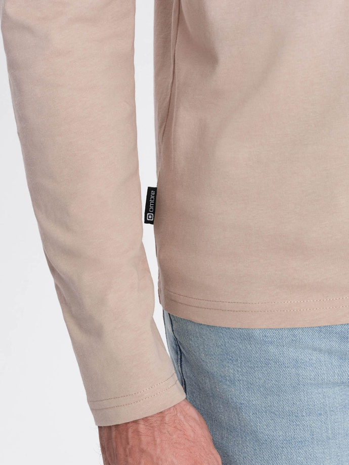 Men's BASIC longsleeve with round neckline - beige V8 OM-LSBL-0106