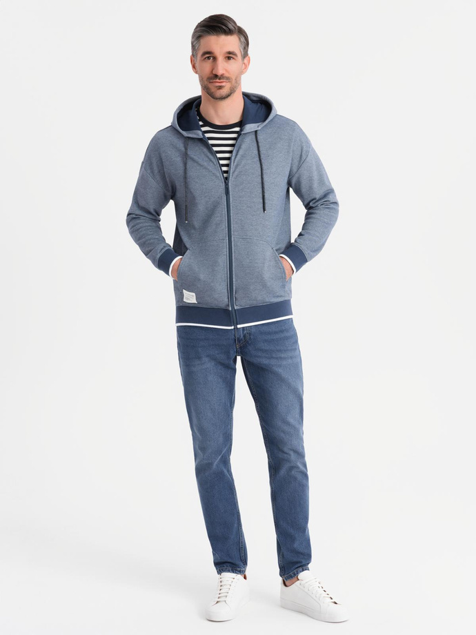 Men's soft-textured hooded sweatshirt - navy blue V2 OM-SSZP-0191