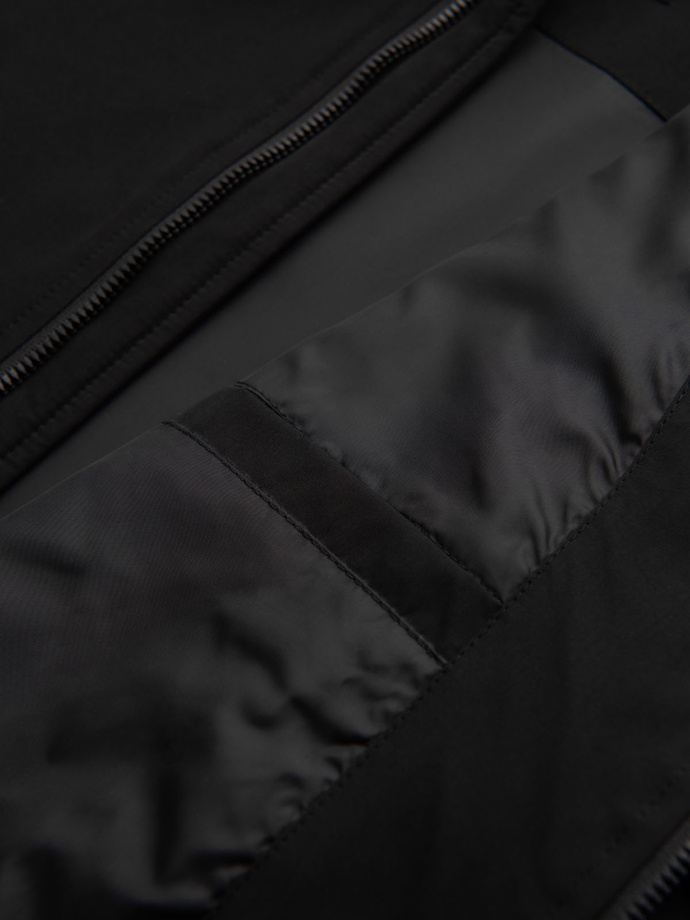 Kurtka męska z kapturem i wysoką stójką - czarna V1 OM-JANP-0222