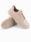 Men's monochromatic sports style shoes with stitching - beige V2 OM-FOCS-0159
