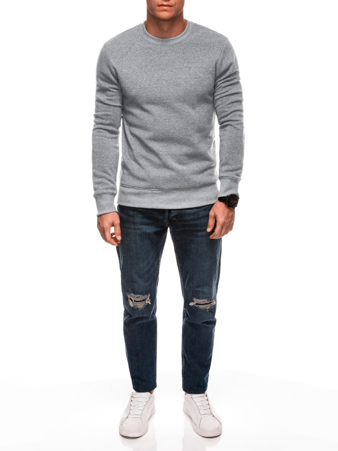Men's solid BASIC round neck sweatshirt - grey melange V7 EM-SSBN-0100