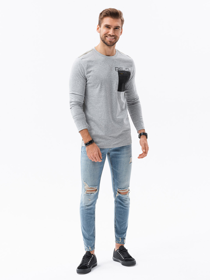 Men's printed longsleeve - grey melange L130