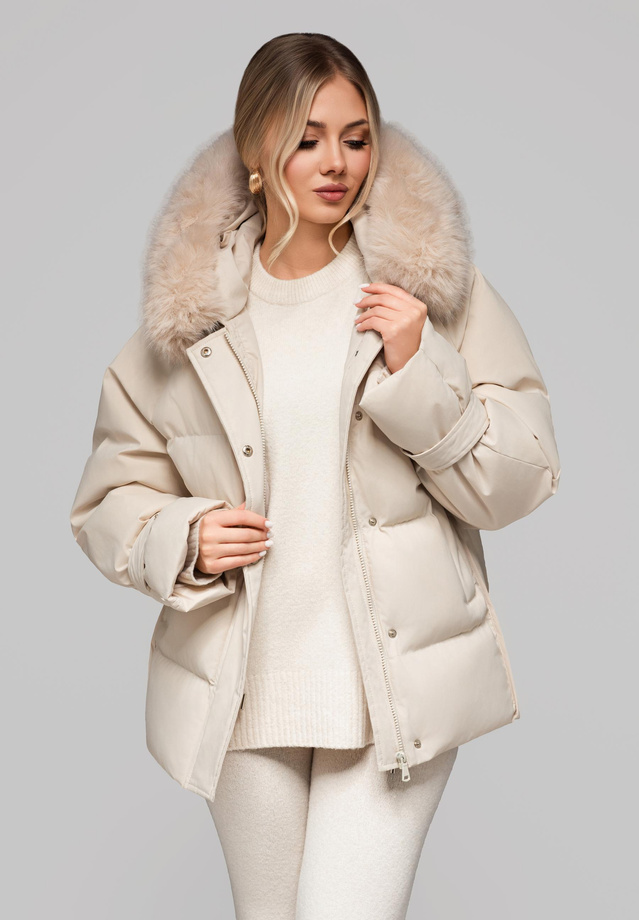 Kurtka damska ocieplana z futerkiem OW-JAHP-0105 v2 - beżowa