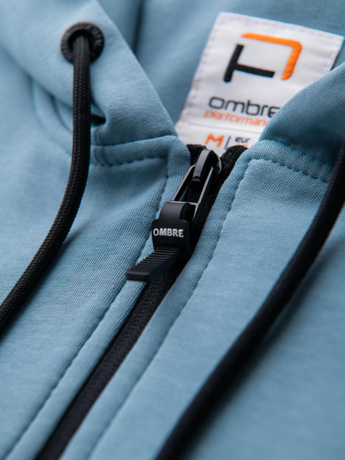 Unzipped hoodie sweatshirt in streetwear style - light blue V4 OM-SSZP-0213