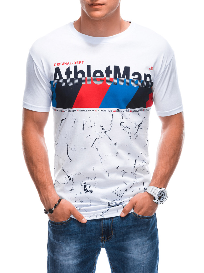 T-shirt męski z nadrukiem S1887 - biały