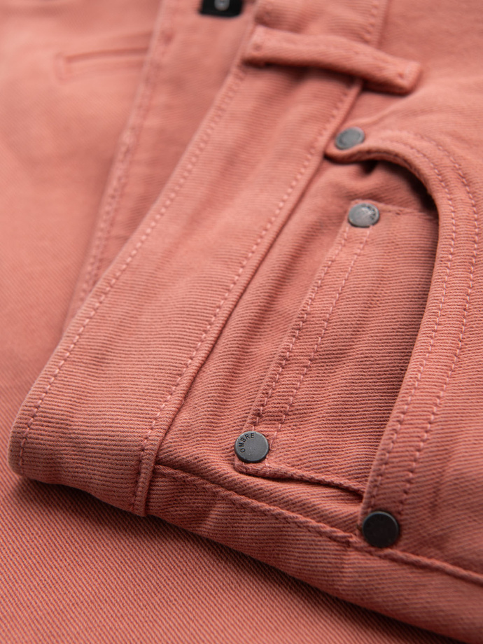 Męskie jeansowe klasyczne szorty z podwiniętą nogawką  – koralowe V6 OM-SRDS-0162