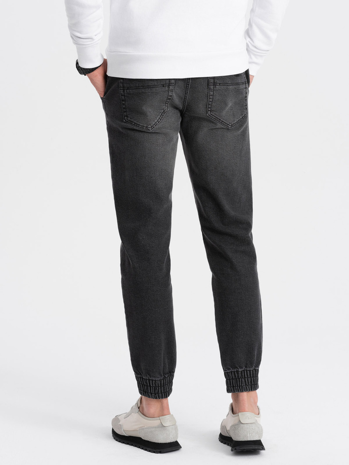 Men's JOGGER denim pants with rubbing - black V2 OM-PADJ-0150