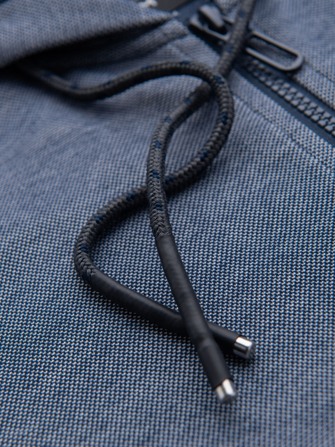 Men's soft-textured hooded sweatshirt - navy blue V2 OM-SSZP-0191