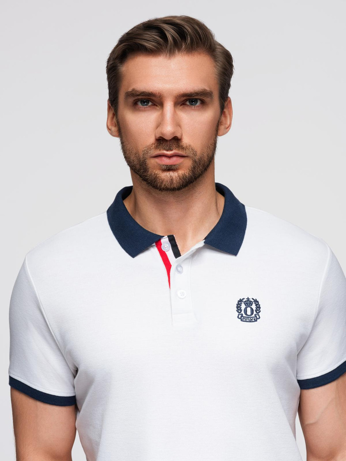 Men's polo shirt with colorful accents - white V2 OM-POSS-0105