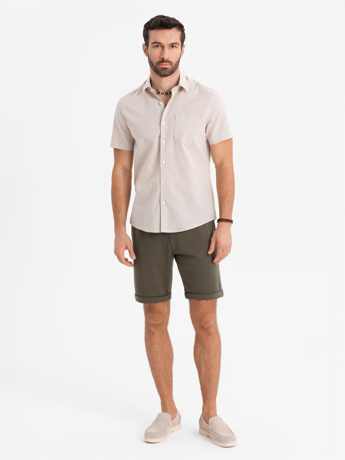 Men's knit shorts with rolled up legs - olive V5 OM-SRCS-0170