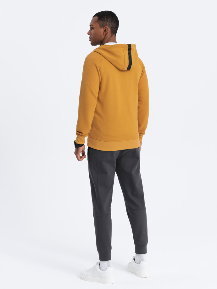 Men's unbuttoned hooded sweatshirt - mustard V7 OM-SSZP-0124