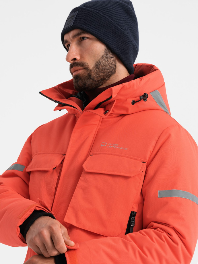 Men's long insulated jacket with reflective elements - orange V1 OM-JALJ-0169