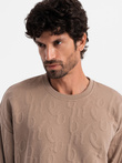Bluza męska RELAXED FIT z tłoczonymi literami – brązowa V3 OM-SSNZ-0164