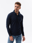 Men's knitted SLIM FIT long sleeve shirt - navy blue V2 OM-SHCS-0177