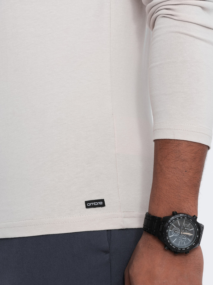 Męski longsleeve z guzikami przy dekolcie - jasnobeżowy V6 OM-LSCL-0107