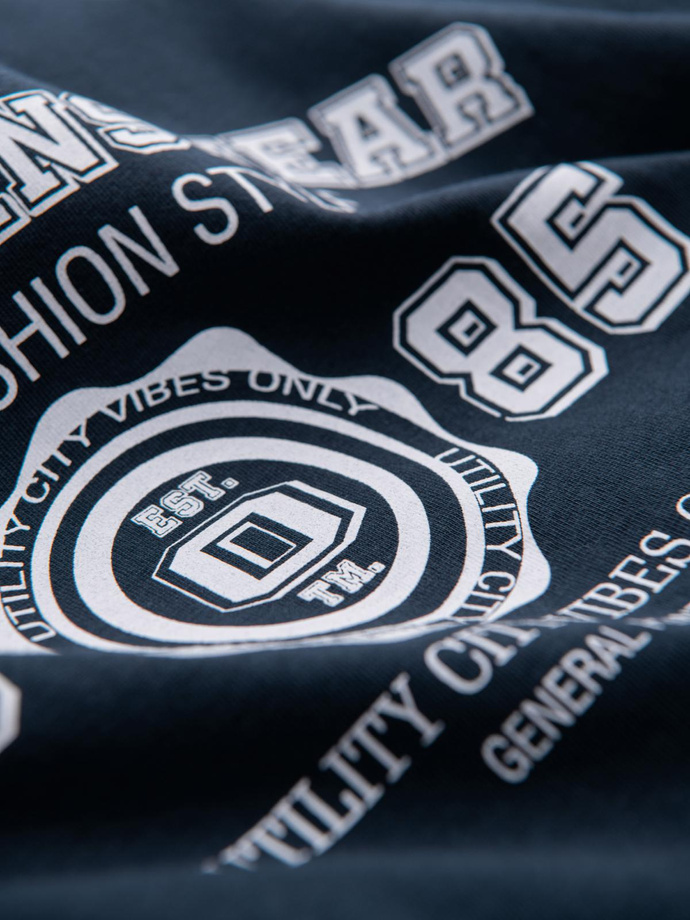 Men's cotton t-shirt with college style print - navy blue V3 OM-TSPT-0137