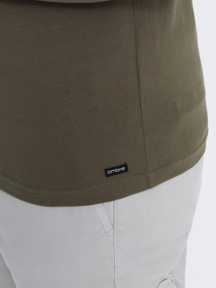 Men's cotton longsleeve with buttons at the neckline - dark olive V1 OM-LSCL-0107
