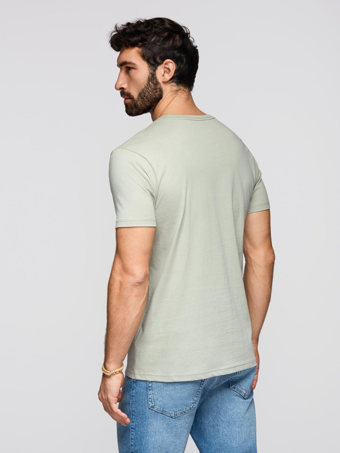 Casual men's t-shirt with pocket patch - light grey V2 OM-TSCT-0109