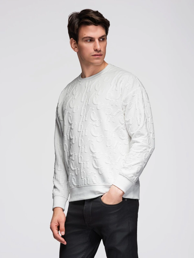 Men's RELAXED FIT sweatshirt with embossed letters - ecru V2 B1712