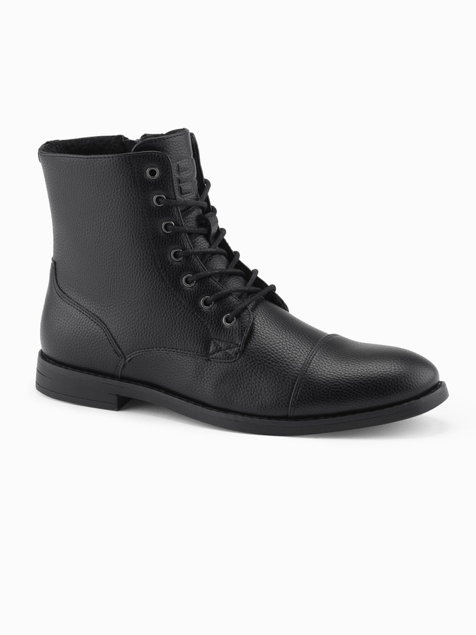 Męskie buty z ekoskóry z ocieplaną wysoką cholewką – czarne V1 OM-FOBO-0172 (BLACK)