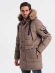 Men's winter parka jacket - light brown V6 OM-JALJ-0132