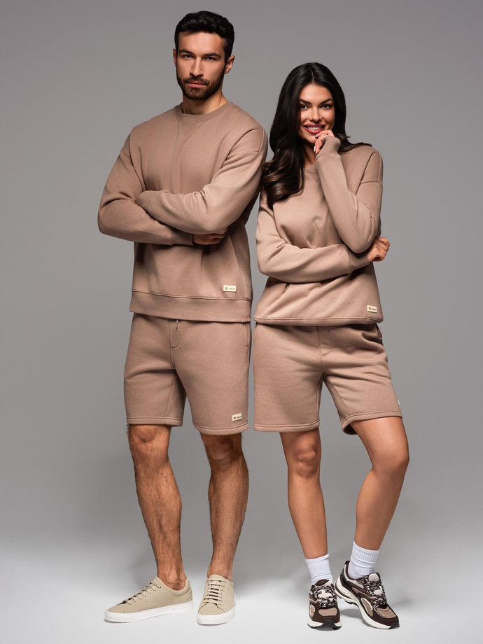 UNISEX tracksuit set sweatshirt + shorts - brown V16 Z108