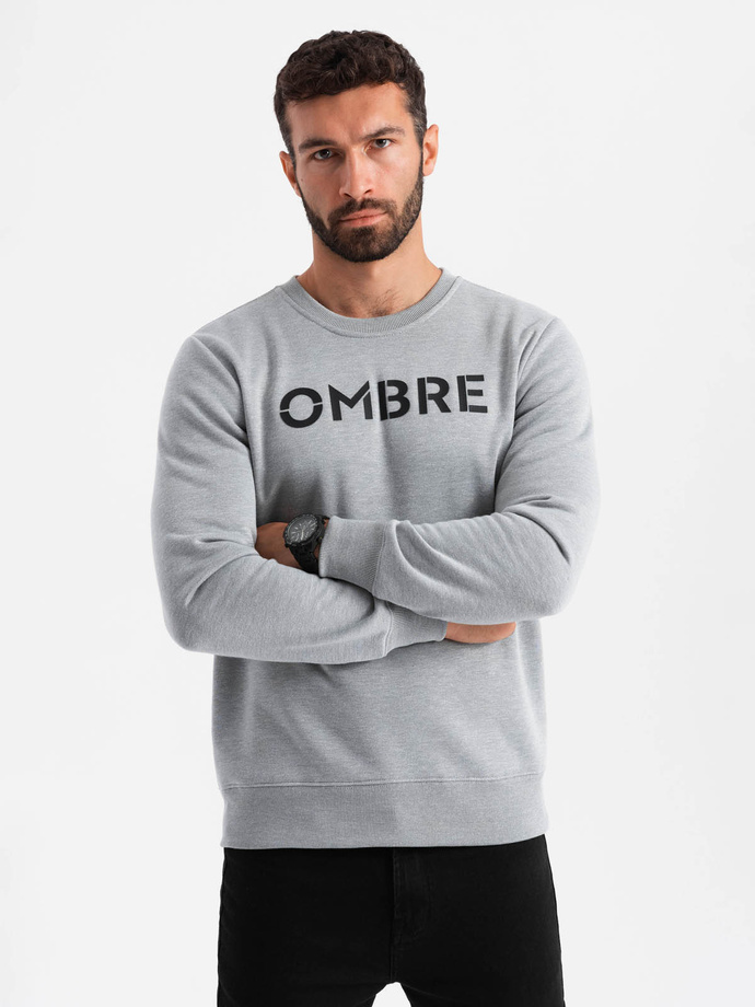 Classic men's sweatshirt with inscription - gray melange V1 OM-SSPS-0181 OM-SSPS-0181