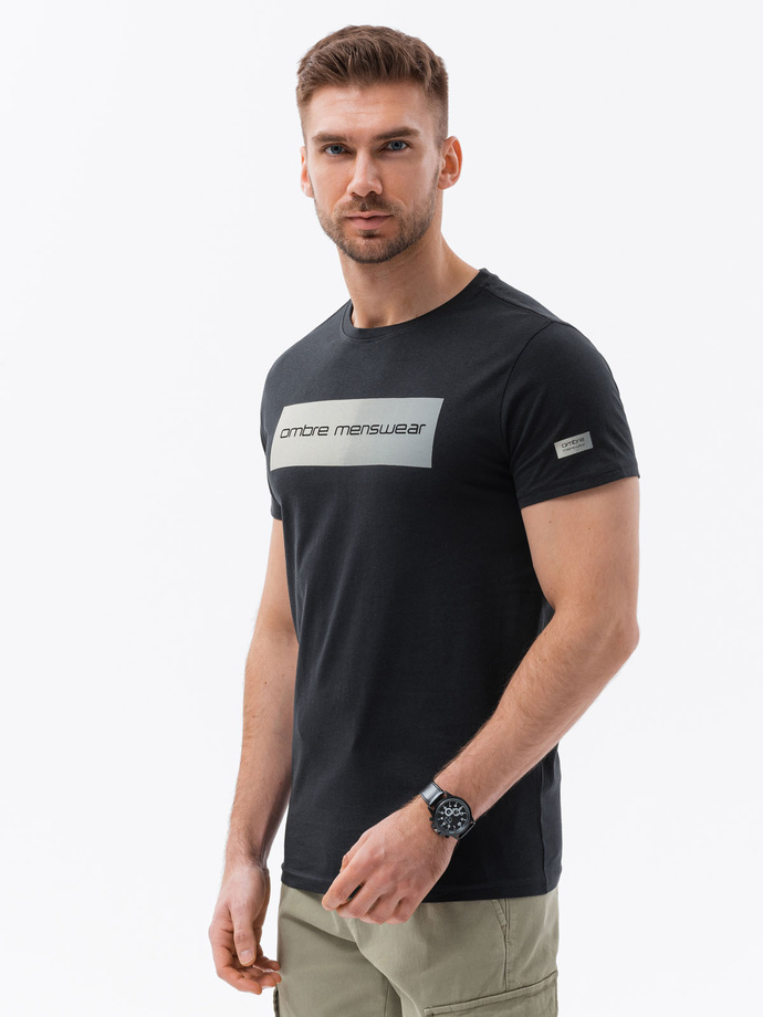 Men's printed cotton t-shirt - black V1 S1751
