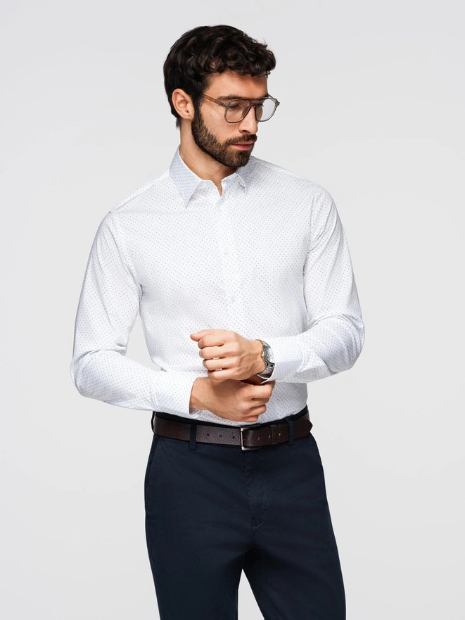 Men's cotton shirt with delicate patterns REGULAR FIT - white V1 K698