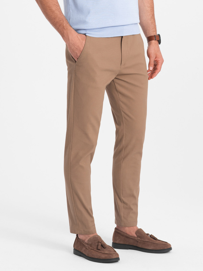 Spodnie męskie chino SLIM FIT - jasnobrązowe V2 OM-PACP-0186