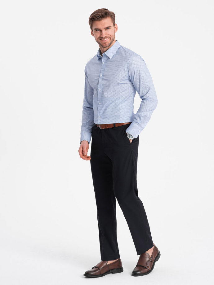 Koszula męska bawełniana w mikro wzór REGULAR FIT - jasnoniebieska V2 OM-SHCS-0152